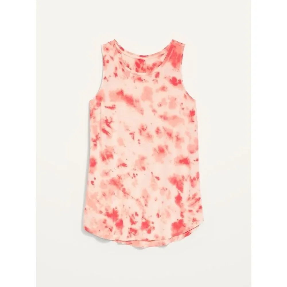 OLD NAVY Luxe High Neck Tank Top Olive Peach Coral Orange Tie Dye M Tall